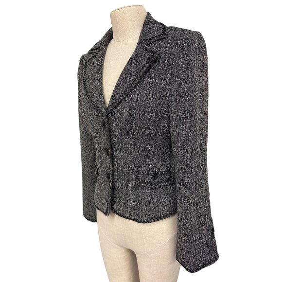 Georgiou Studio Womens Black White Tweed Embroidered Button-Up Blazer Size 8 - Picture 9 of 16
